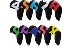 JAWSEU Set di 10 Copritesta per Mazze da Golf, Copri testa in ferro da golf Manicotto con digitale, impermeabile, Copricapo da Golf Copertura