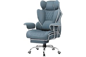 LUCKRACER Gaming Chair, Executive Office Chair Ergonomic Computer Chairs with footrest, Spring Lumbar Support, Height Adjustable 360°-Swivel Reclining PU for Home Office or Gaming, Blue