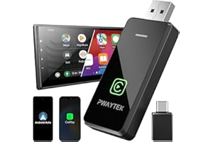 PWAYTEK Adaptateur sans fil Android Auto et Carplay, dongle adaptateur CarPlay sans fil pour iPhone, convertit le filaire en sans fil, compatible avec iOS 10+ et les voitures à partir de 2015, Plug & Play, US