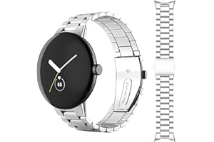 Miimall Metalowy pasek kompatybilny z Google Pixel Watch, ultracienki pasek ze stali nierdzewnej bez szczelin, składane zapięcie, regulowana zastępcza opaska do zegarka Google Pixel Watch 2022