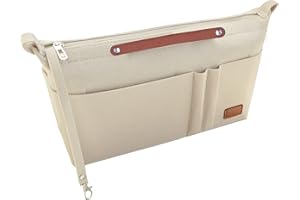 Soyizom Purse Organiser Insert Bag for Handbags Tote, Felt with Zipper and Keychain Fits Neverfull Speedy Alma ONTHEGO Book Tote More(Beige, Large)