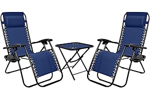 Il Gruppone Passione Casa Set di 2 Sedie A Sdraio con Tavolino Zero Gravity Pieghevoli Schienale Regolabile da Esterno con Portabicchieri Poggiatesta Poltrona Sedia Relax Terrazzo Giardino - Set Blu