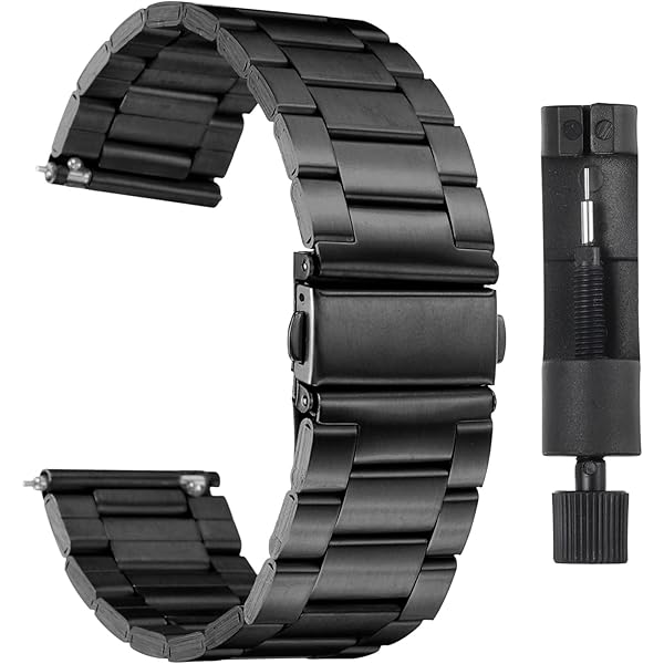 Antfly Horlogebandje van metaal, 20 mm, roestvrij staal, met snelsluiting, reservearmband voor dames en heren, 20 mm, 22 mm, Zwart, 20MM