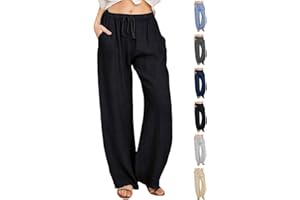 CheChury Pantalon Coton Femme Été Chic Pantalon Décontracté Pantalon de Sport Femme en Mélange Lin Pantalon Jogging avec Poches Grandes Tailles Pantalon de Survêtement Respirant Sportwear Casual Pants