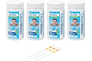 Clearwater Hot Tub, Pool and Spa Test Strips x 100-3 in 1 - Measures Chlorine, PH and Total Alkalinity