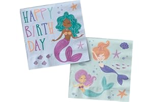 Folat 23928 Meerjungfrau Geburtstag Deko Blau mit Irisierende Glitzer - Servietten - Mermaid Magic - 33 x 33 cm - 20 Stück - Nixe Partygeschirr für Meerjungfrauparty