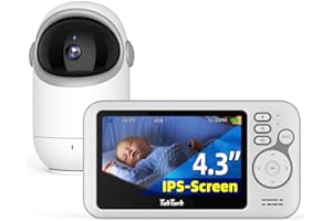 TakTark Camara Vigilancia Bebe, 4.3'' Vigilabebes con Camara Rotación de 300°, Inalámbrico Bebe Monitor con Visión Nocturna, VOX, Comunicación Bidireccional, Sensor de Temperatura, Sólo movimiento