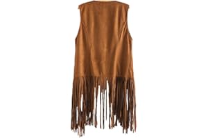 LUOLUOLUO Ladies Fringe Waistcoat Clearance Women Sleeveless Tassel Vest Hippie Gilet Faux Suede Jacket Coat Solid Color Open Front Cardigans Boho Western Jacket Plain Longline Coat Plus Size Outwear Tops