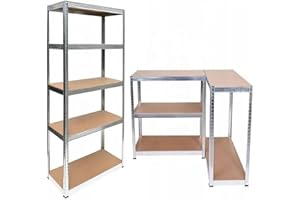 Zanbeel 5-Tier Garage Shelving Unit – Metal Racking, Steel & MDF Boltless Shelves Metal Shelving Unit Heavy Duty 175kg Capacity Per Shelf, Galvanized (180x90x40cm)