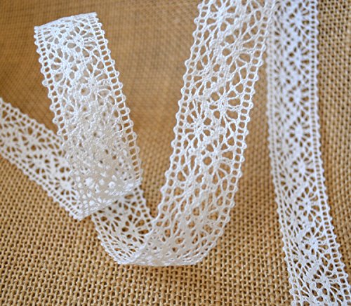 Spitzenband IVORY Creme 25mm Spitze Meterware Baumwollspitze Häkelband Spitzenborte Hochzeit Dekoband Schleifenband Landhaus Vintage Deko - 2