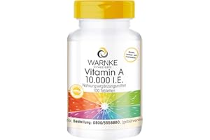 ‎WARNKE VITALSTOFFE Vitamin A 10.000 I.E - 3000µg Retinol (Retinylacetat) pro Tablette - 100 Tabletten - hochdosiert & vegan | Warnke Vitalstoffe - Deutsche Apothekenqualität