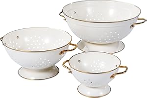 beifeier Lot de 3 Passoire Cuisine (16cm & 23cm & 28cm), Or Rose Poignées Ergonomiques, Base Design Anti-bascule, Passoires Métal pour Pâtes, Légumes et Fruits​ (Crème)