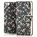 Produktbild Saxonia Tasche iPhone 6S / 6 Flip Case Schutzhülle Handytasche mit Kartenfach Blumen Muster, Design Rosen Schwarz (klein)