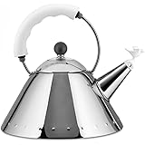 Alessi 9093 W Bollitore di Design con Manico e Fischietto a Forma di Uccellino, Acciaio Inox, Bianco
