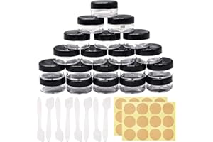 Jicyor 42 Stück Döschen, 20g/20ml Creme Dosen zum Befüllen, Schwarz Plastik Mini Dosen mit Deckel,Klarer Tiegel mit Spatel und Etikett,für Lotion Creme Mini-Kerzen und Kosmetik