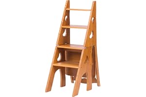 HYXSHOP 3 in 1 Gradino Pieghevole Convertibile, Sgabello Pieghevole in Legno Scala Portatile Sedia Sgabello Multifunzione Scaletta/Sedia per Casa Biblioteca 4 Gradini, Portafiori (Color : Brown, S : 47x35x9