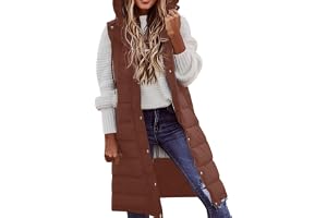 Puffy lång väst dam lång vinterrock väst med huva ärmlös varm dunkappa med fickor quiltad väst dunjacka quiltad utomhusjacka fleece damväst
