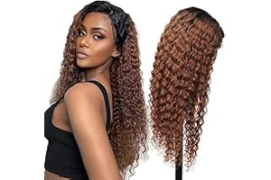 AiPliantfis 4x4 Lace Wig Brown Perruques Cheveux Human Hair Wig Curly Wave Lace Front Wig Glueless Wig with Baby Hair Brazilian Remy Hair 100% Unprocessed Virgin Brazilian Remy Hair 16 Pouce