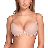 Vivisence Eve 1012 Underwired Push Up Padded Bra Removable Silicone Straps Backless - Made in the EU, BEIgE, biege