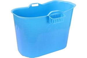 FlinQ Bañera Azul | Bañera portátil para adultos | Ideal para cuartos de baño pequeños | Bañera Adultos XL y Niños | Bañera de exterior | Bañera de plástico portátil para ducha