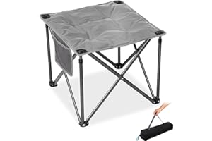 FUNDANGO Oversized Camping Stool with cushion, 18.1 Inch footstool 400 Lbs Heavy Duty Padded Collapsible folding stool Portable Foldable seat for Outdoor Garden Fishing Hiking with Carry Bag (Grey)
