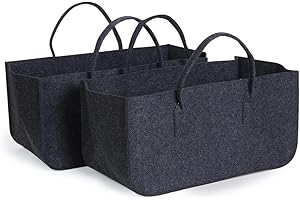 Aicoimy Kaminholztasche Filz, 2 Stück Filz Kaminholzkorb Holzbag Zeitungskorb(50 x 25 x 25 cm, Grau)
