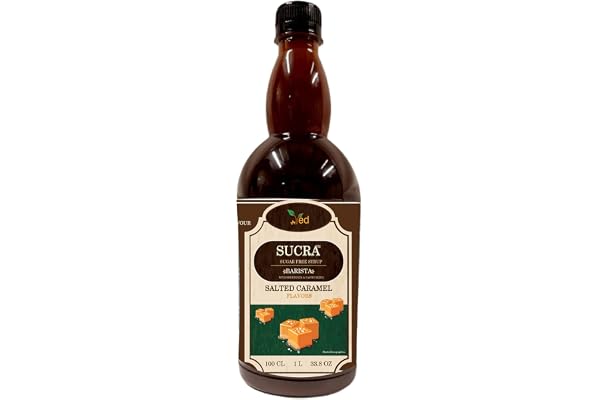 Sucra Premium Sirap 1L för kaffe och cocktails, sockerfri saltad karamellsmak, Veganvänlig, Glutenfri & Fettfri.