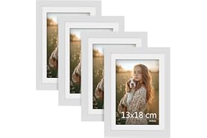 Anhow Bildram 13 x 18 cm, set om 4, vit fristående fotoram med passepartout för 10 x 15 cm foton, horisontell eller vertikal