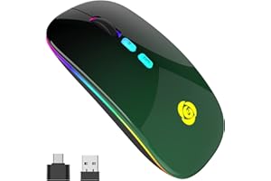 CC STORE Mouse senza fili, mouse Bluetooth con ricevitore USB Type-C, ricevitore USB a 2,4 GHz, 7 colori, mouse wireless sottile 3 DPI 800/1200/1600, compatibile con PC/Laptop/Windows (Black Green)