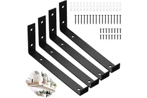 WHATWEARS 4 Pcs Black Shelf Brackets, Heavy Duty Shelf Brackets for Shelf, 5"/8"/9"10" Rustic Shelf Brackets Industrial L Shape Iron Brackets with Screws and Anchors (8 inch)