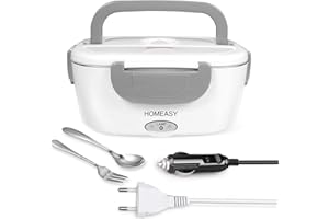 HOMEASY Scaldavivande Elettrico Portavivande Elettrico Portatile in Acciaio Inox (220V & 12V) per Casa Auto Campeggio Ufficio ECC - Grigio
