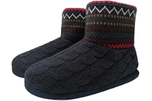 KuaiLu Mens Slippers Knitted Wool-Like Plush Fleece Lined Slipper Boots Winter Warm Cozy Non-Slip Rubber Sole House Slippers