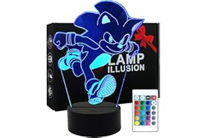 GEMI Sonic Hedgehog Night Light, 3D Illusion Anime Lamp Adjustable 16 Colors with Remote Control Light, Toys Room Decor, Gifts Birthday for Boys Girls