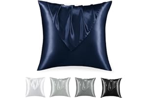 RUIKASI Niebieskie satynowe poszewki na poduszki 65 x 65 cm - zestaw 2 poszewek na poduszki 65 x 65 cm, z ukrytym zamkiem błyskawicznym, satynowa, miękka do ochrony włosów i skóry, granatowa