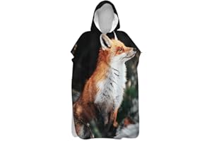 Hiseng Serviette Poncho de Surf À Capuchon Poncho de Bain Animal Imprimé Plage Serviette à Changement Adulte Ado Microfibre Peignoir Serviettes de Natation Poncho (Renard,60x110cm)