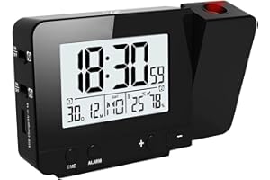 VORRINC Sveglia con Proiettore, Sveglia Digitale da Comodino, Orologio Digitale con Doppio Allarme, LCD a Display, Temperatura e Data, 5 Min Snooze, per Camera da Letto, Ufficio (nero)
