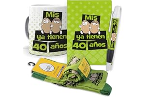 mundohuevo Super Regalo Personalizado para 40 cumpleaños Hombre. Mis Huevos ya Tienen 40 años. Taza, libreta, boli y Trio de Calcetines