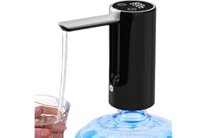 VEGOATY Elektrische Wasserflaschen Pumpe, USB-Lade Automatische Trinkwasserpumpe, 5 Gallonen Elektrischer Wasserspender Wiederaufladbarer, Faltbar Trinkwasserpumpe Für Home Office Küchen Camping (Schwarz)