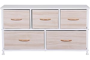 Requena Wide Chest of Drawers, 5 Drawers with Wood Top and Large Storage Space, Easy to Install Room Organizer, for Bedroom, Living Room, Nursery Room, Hallway CD-206-BEECH-WH