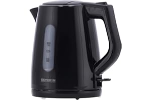 SEVERIN WK 3410 Bollitore Elettrico 2200 W di alta qualità con sistema Central Cordless, Teiera elettrica con filtro anticalcare e capacità di 1 litro, Bollitore per acqua, Nero