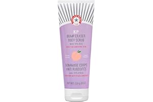 First Aid Beauty KP Bump Eraser Gommage corporel avec 10 % AHA, acide glycolique et acide lactique, aide à la kératose, pilaire et peau de poulet, pour peaux sensibles, nouveau parfum pêche, 226 g