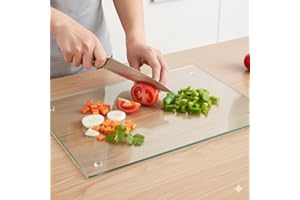 Acense Tempered Glass Worktop Saver, Toughened Glass, Smooth Edges, Rounded Corners, Chopping Board, Non-Slip Rubber Feet, Multi-Purpose, Stain-Resistant 40 x 30 cm ((Clear))