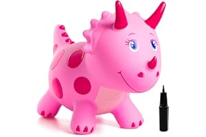 INPODAK Dinosaurier Hüpftier,Hüpftier für Kinder ab 1 2 3 4 5 6 Jahre,Rosa Dino Hüpfpferd Mit Handpumpe,Springpferd Spielzeug für Kinder,Weihnachten Geburtstag Geschenk