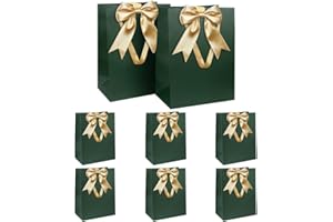 KISPATTI Juego Bolsas Regalo, Bolsa Regalo Verde con Cinta Bolsa Regalo con Asas 8 Piezas 21 x 31 x 12 cm Bolsas Regalo Grande para Navidad Cumpleaños Boda Aniversario