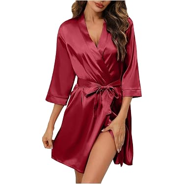 Kimono Femme En Satin à Motif Floral - Manches 3/4 - Long Et Décontracté - Peignoir Ou Pyjama