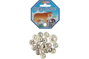 KIM'PLAY MaRécréation-MesBilles Lot de 20 Billes 16 mm + 1 calot 25 mm Puma Blanc, Y2-FAM7-HSC7, Beige