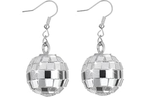 ZSRVAJ 2 Pcs Disco Ball Earrings,disco ball decorations, Disco Ball Baubles 60s 70s Disco Ball Earring for Disco Bar Party Clothing Retro Fashion Accessories Women's Jewelry Gifts