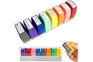 KQWVZ Tampons Enseignants Français, 8 PCS Tampon Encreur Enseignant, Tampon Professeur, TamponMaitresse D'École, Multicolore Tampons Autocolorants Encreur avec Boîte pour Encourager Élèves