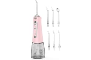 BILITASE Water Flosser, Portable Oral Irrigator for Teeth with 5 Modes& 6 Replaceable Jet Tips, 300ML Rechargeable&IPX7 Waterproof Tooth Flosser for Home,Travel