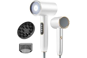 Bizcasa 2400W Secador Pelo Ionico,Profesional Secador de Pelo pantalla LCD 3 Ajustes de Temperatura,2 velocidades,Salón Hair Dryer con Difusor y Boquilla de Peinado (Blanco)